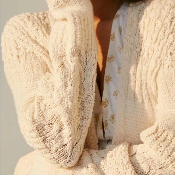 Anthropologie Textured Duster Cardigan Medium Ivory Open Style - Picture 2 of 6